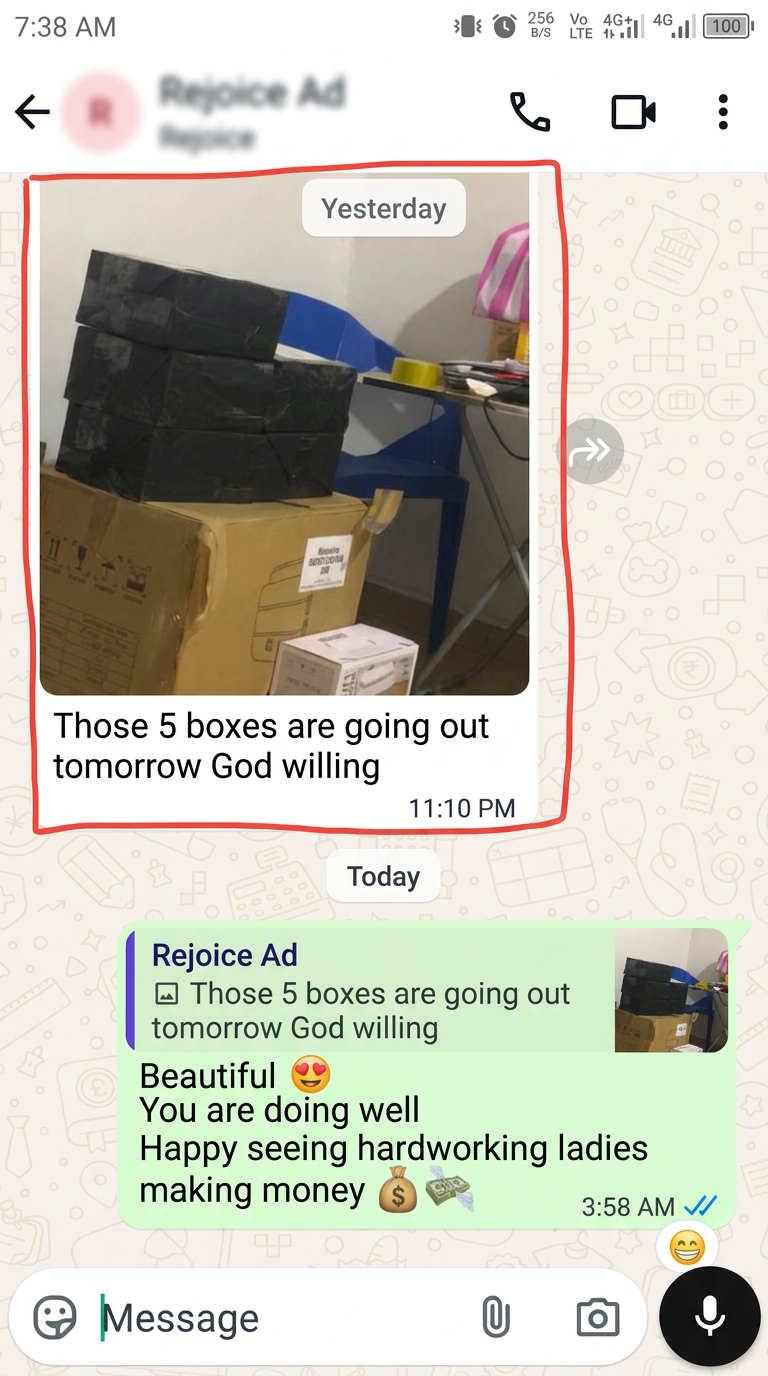 Highlighted client testimonial: Client sharing outgoing customer orders